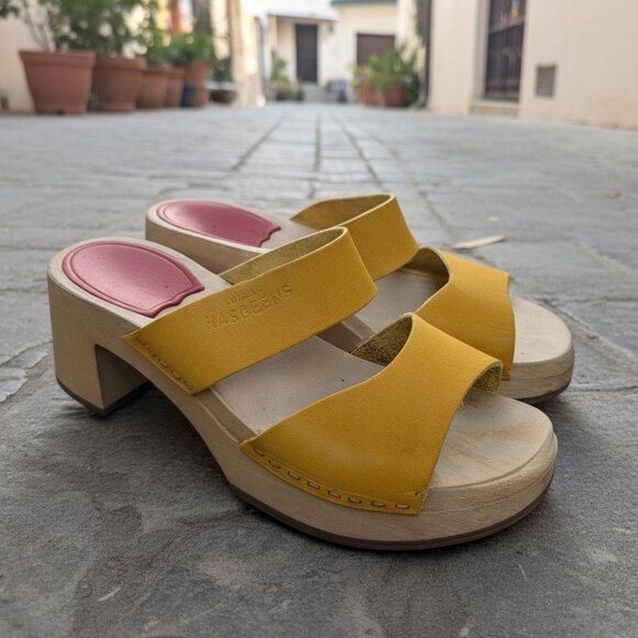 Swedish Hasbeens Shoes - Sweedish Hasbeens Wooden platform Sandals Mules Sz 39 8.5
